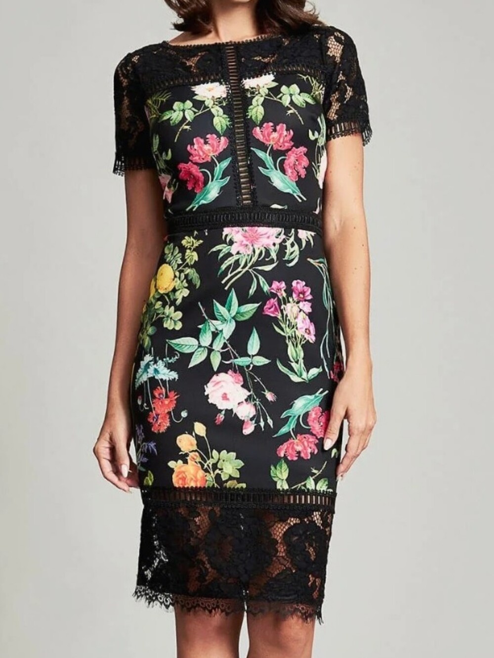 Tadashi Shoji Leono Floral Lace Neoprene Sheath Dress NWOT 8 Cocktail Wedding